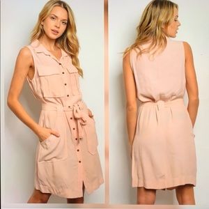 Light pink belted dress with pockets